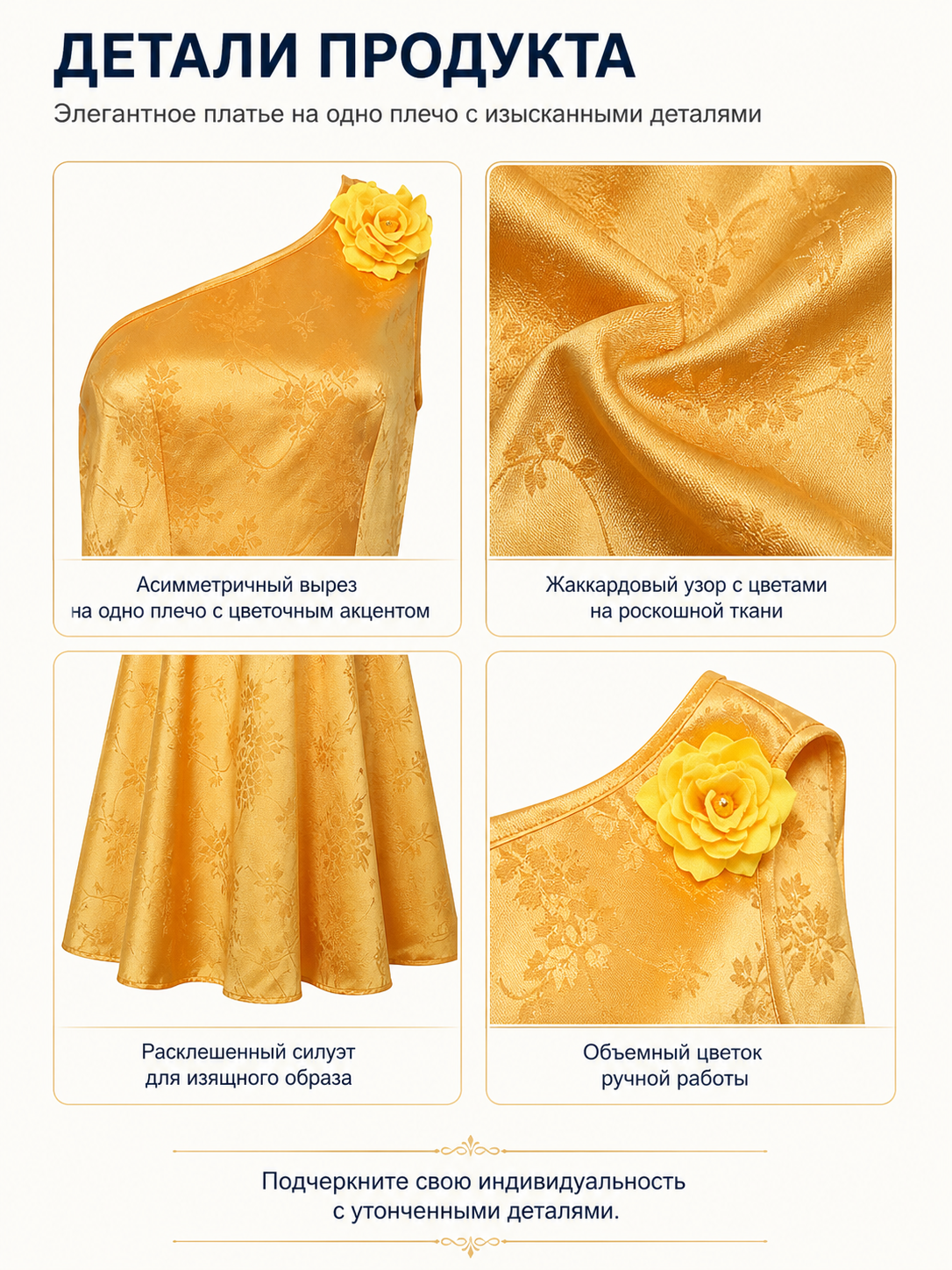 Children’s Gold Performance Dress with Floral Details detail view