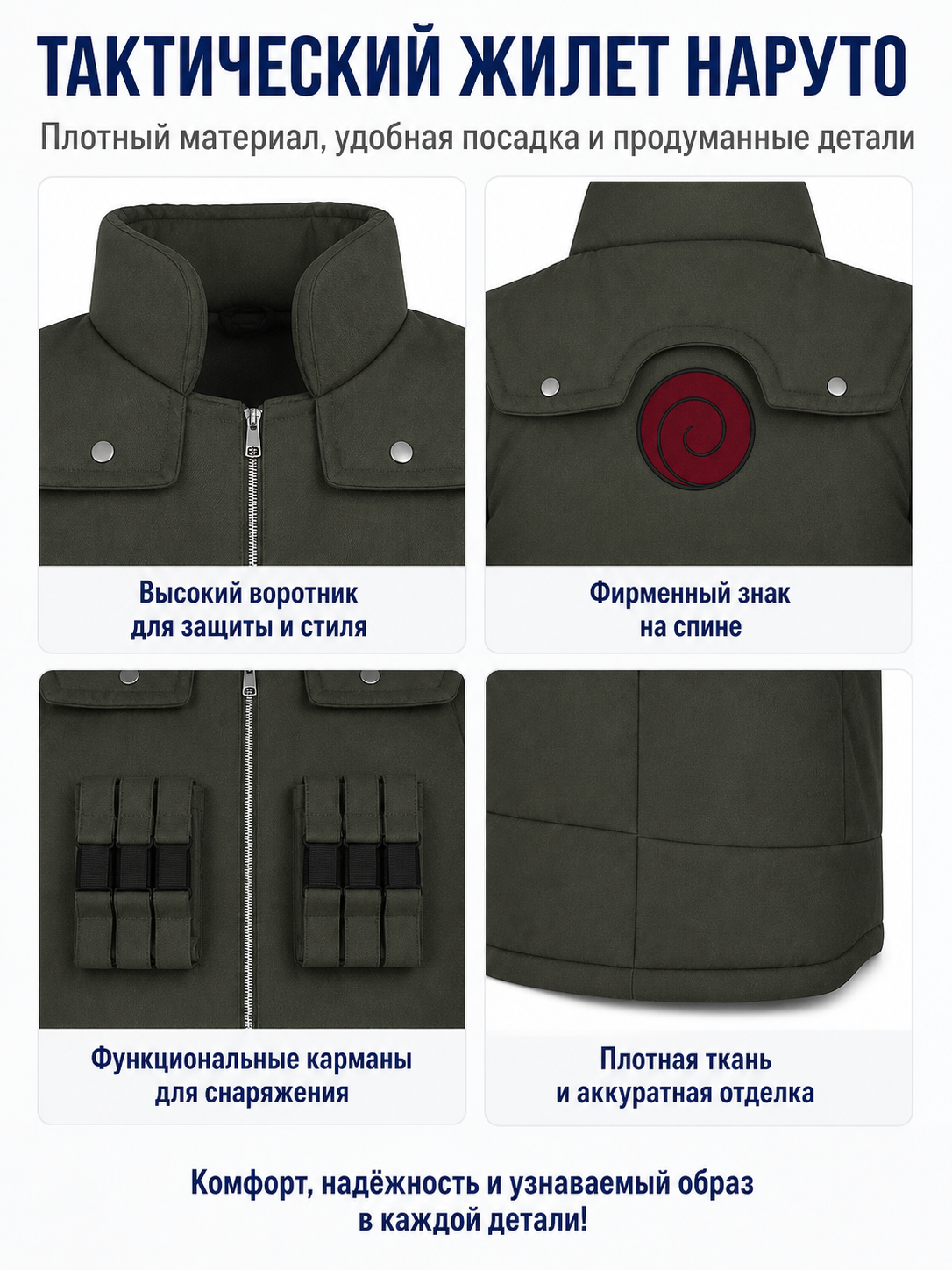 Green Tactical Vest with Pockets, Cosplay detail view