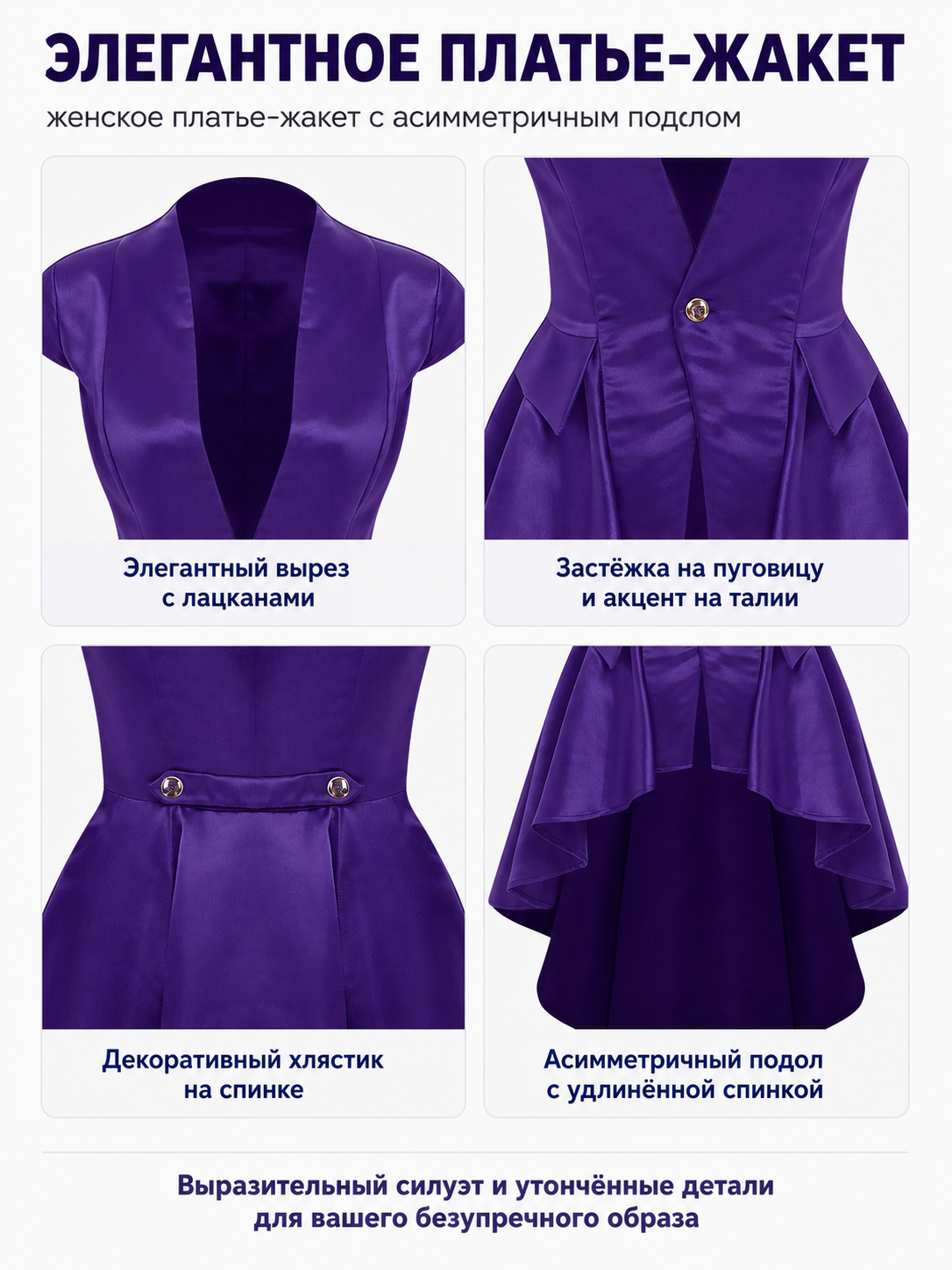 Purple Gothic-Style Tailcoat with an Asymmetrical Tail detail view