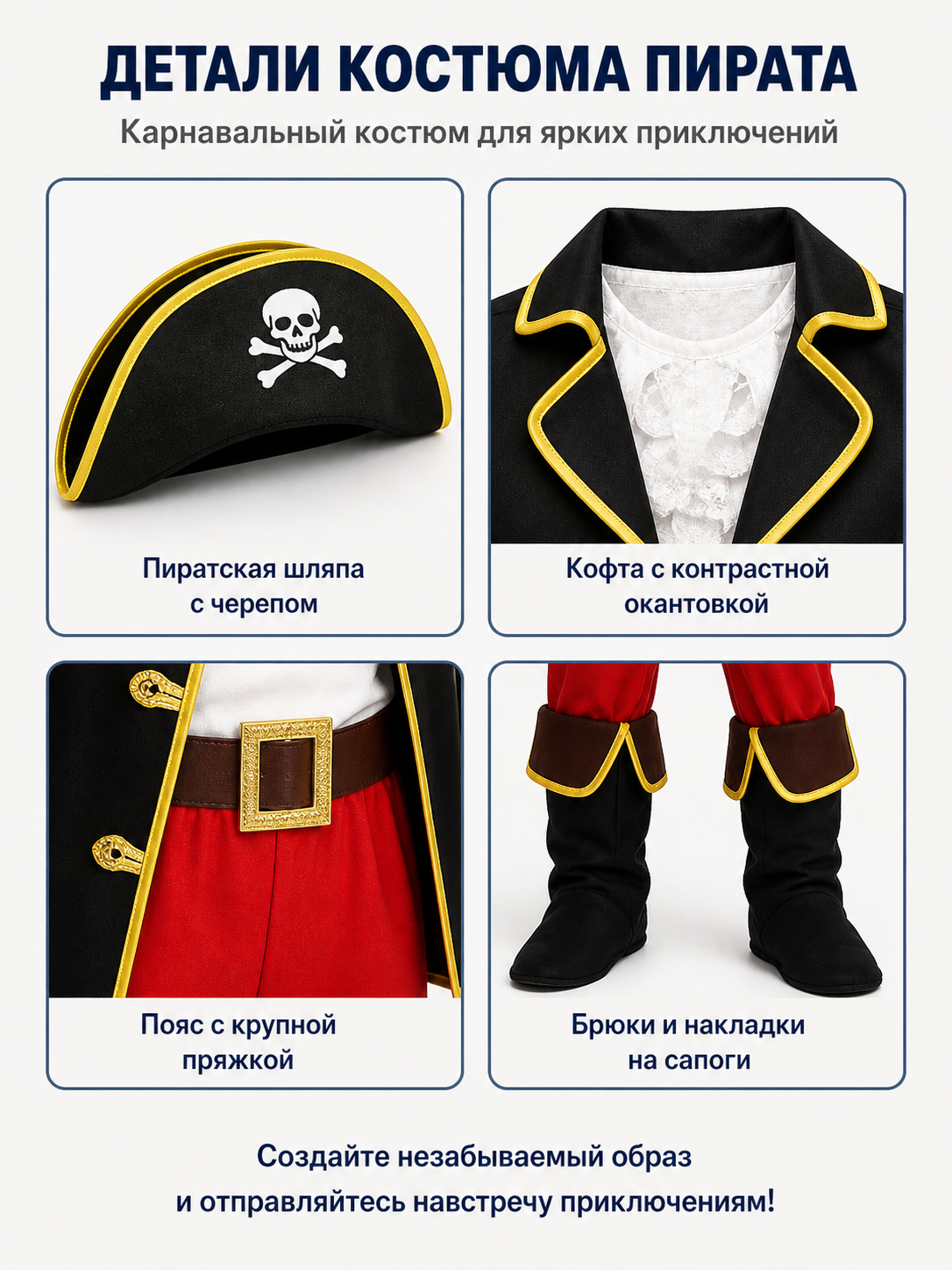 Children's pirate costume with hat and eye patch detail view