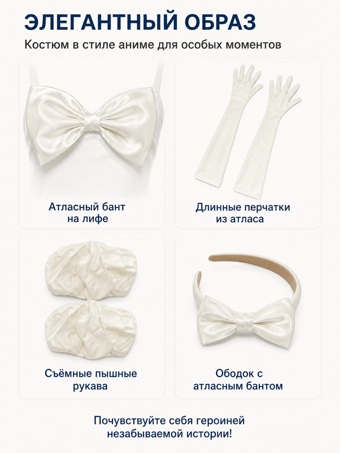 White Short Dress with Bow and Puffy Sleeves detail view