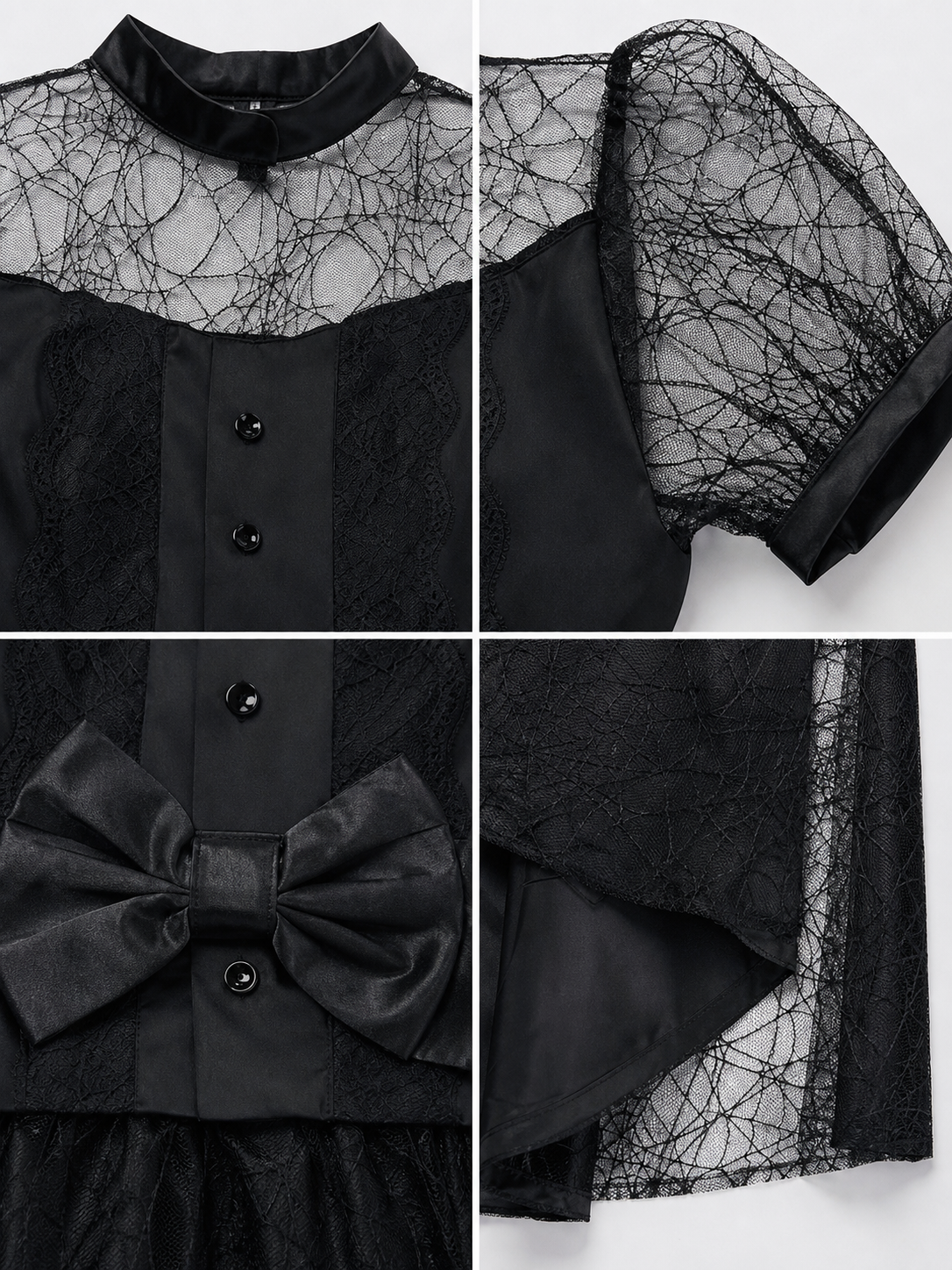 Black Witch Dress with Bow and Lace Insert