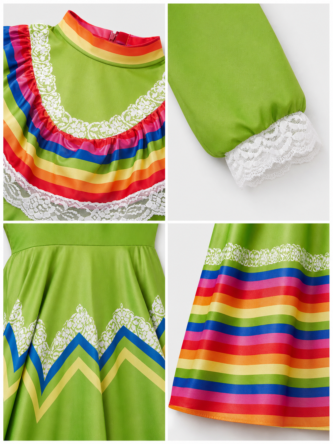 Bright folk dress with a full skirt and lace