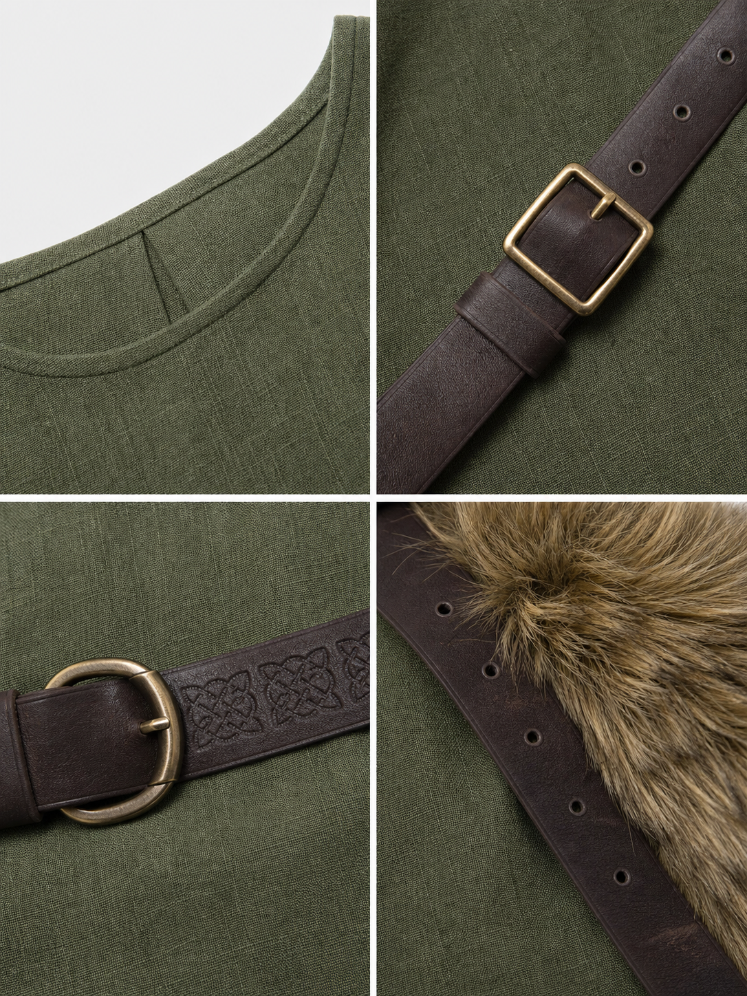Sleeveless olive tunic with belt