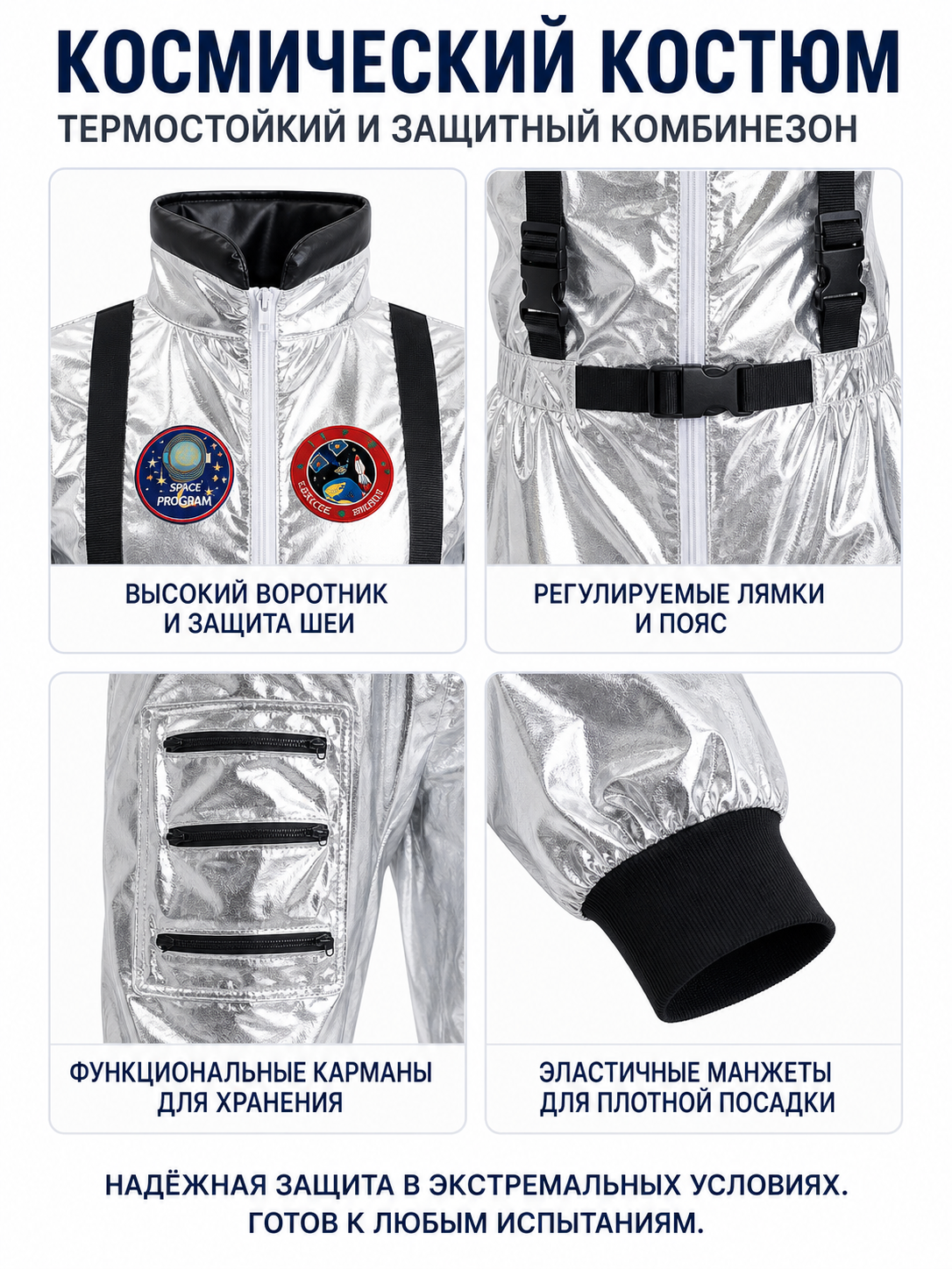 Astronaut Jumpsuit with Patches and Zipper detail view