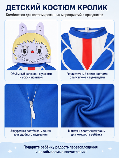 Blue Halloween Jumpsuit with Mask and Ears