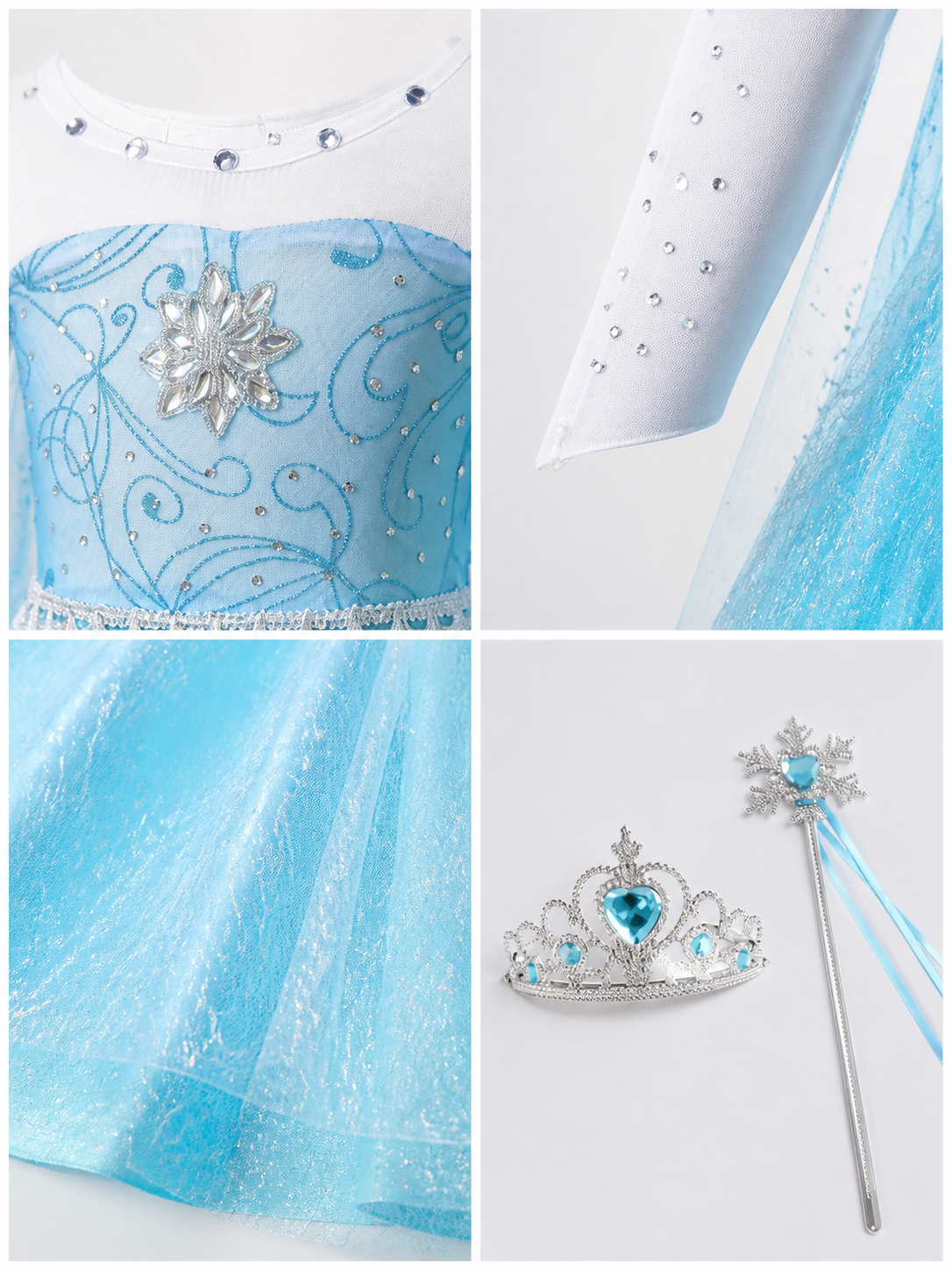 Blue Snow Princess Carnival Costume for Halloween detail view