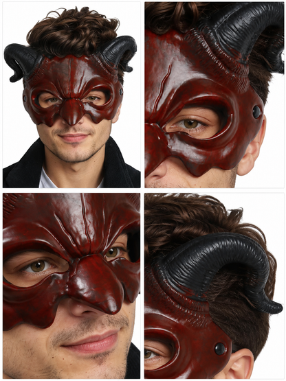 Red Carnival Mask with Horns for Halloween and Cosplay detail view