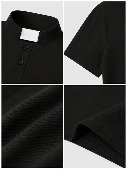 Black Cosplay T-Shirt with Stand-Up Collar