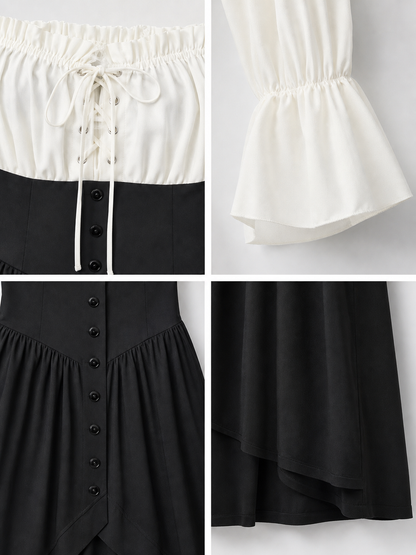 Vintage-Style Off-the-Shoulder Dress with Lacing