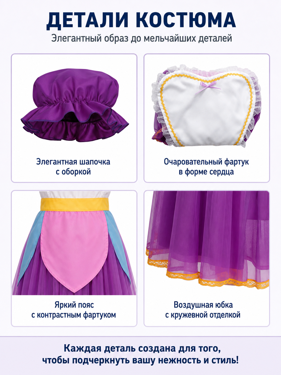 Cosplay Dress with Apron and Cap detail view