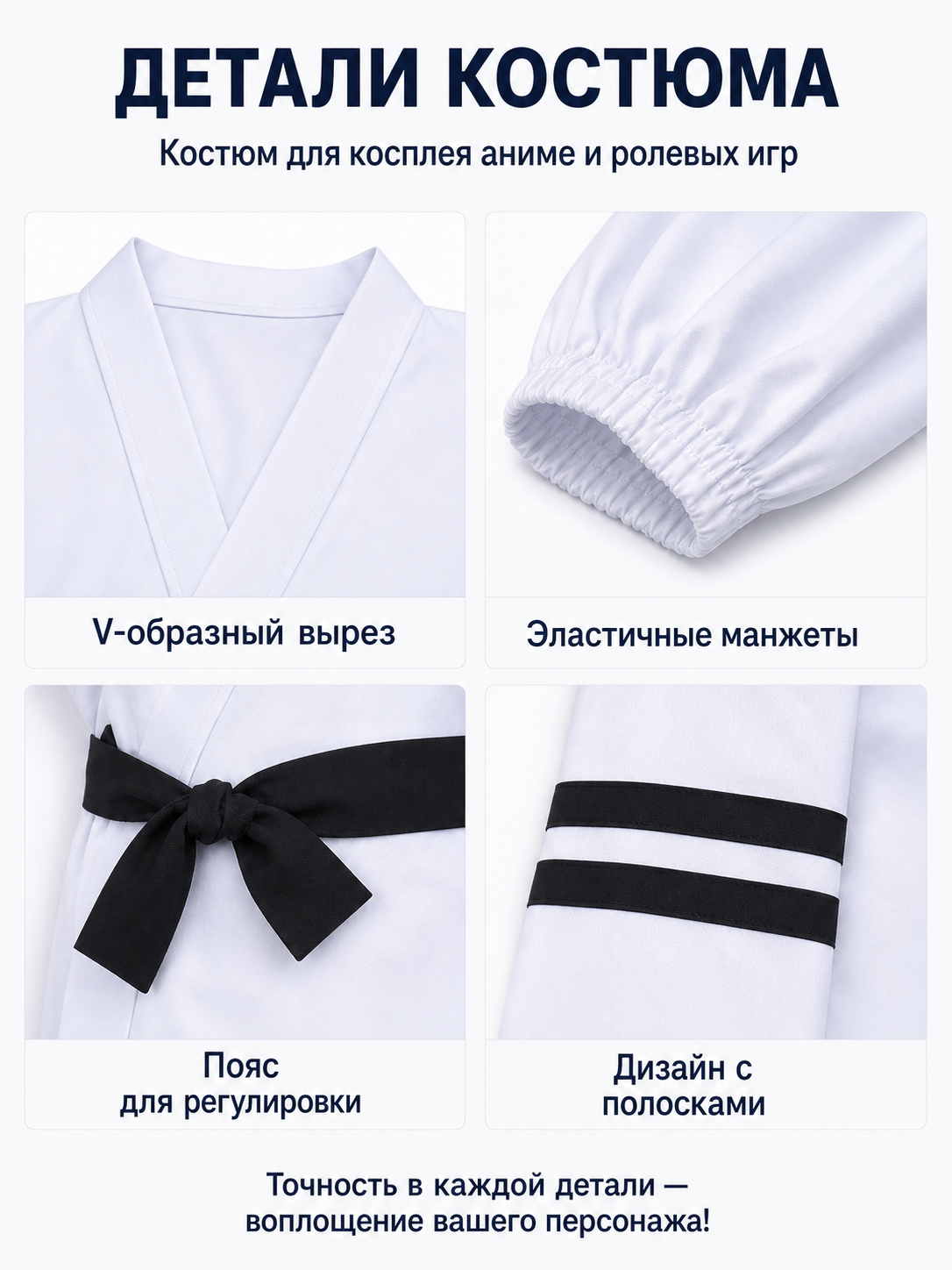 White Sukuna Cosplay Costume with Accessories detail view