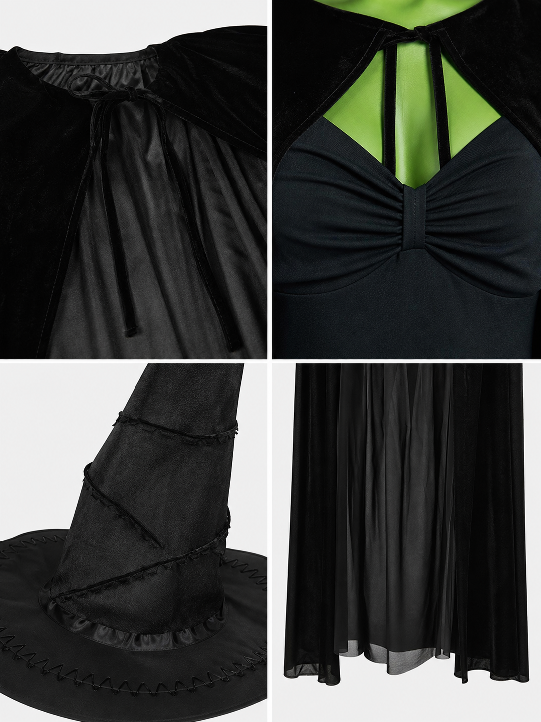 Black Costume Cape with Green Gloves