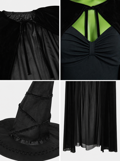 Black Costume Cape with Green Gloves