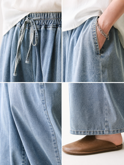 Light Blue Palazzo Pants with an Elastic Waist detail view 2