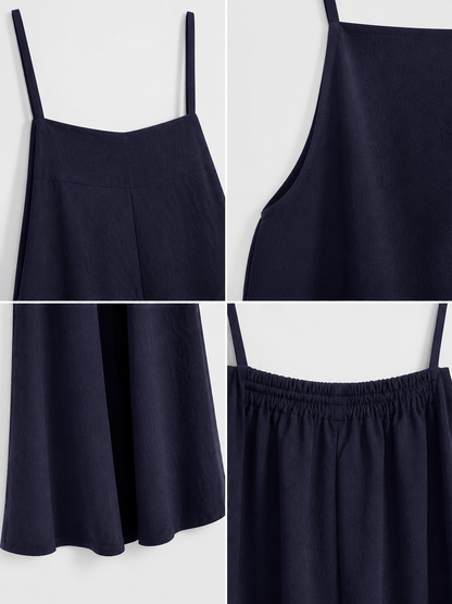 Dark Navy Wide-Leg Bib Overalls with Shoulder Straps