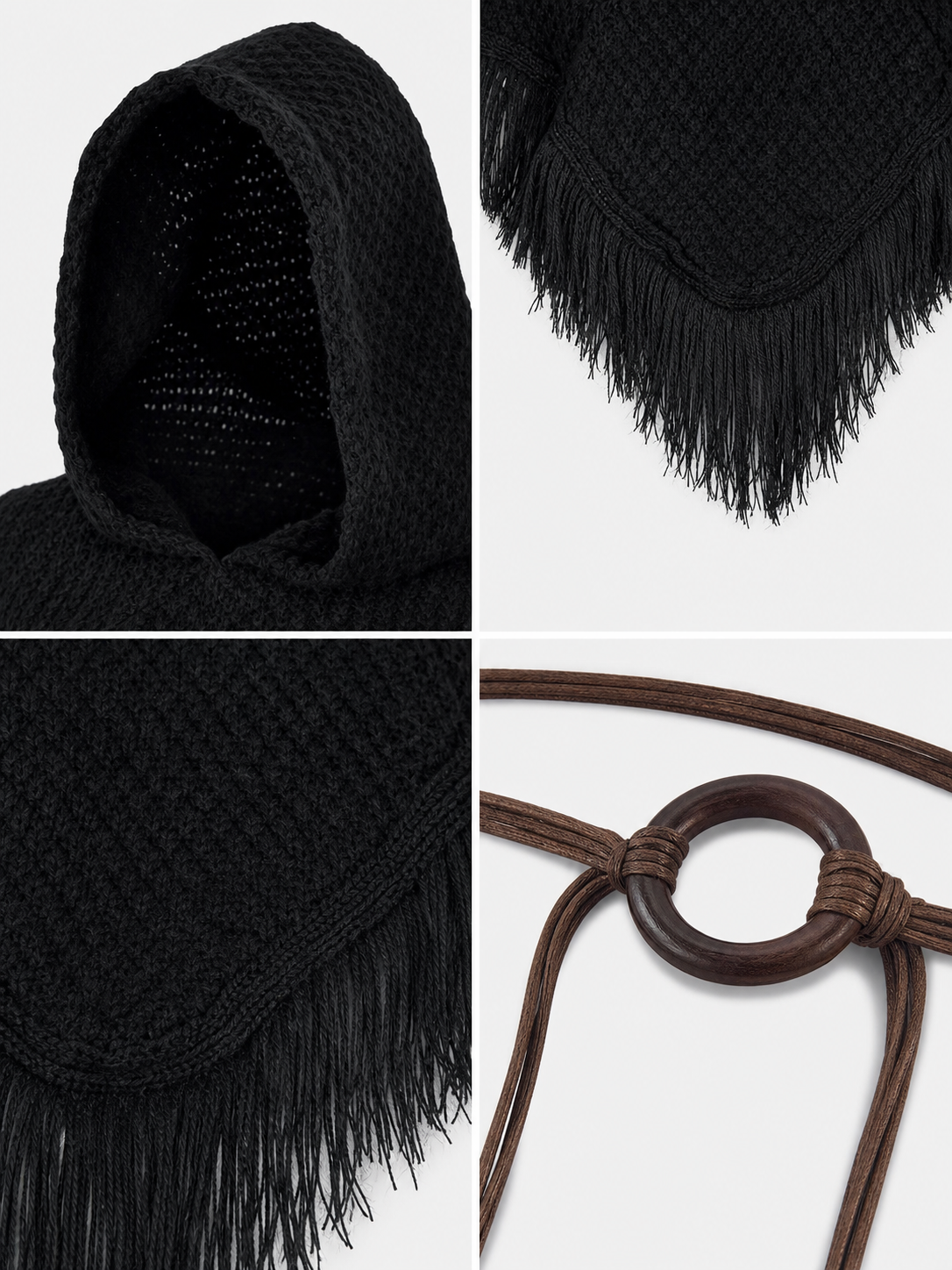 Triangular Hooded Poncho Cape with Belt