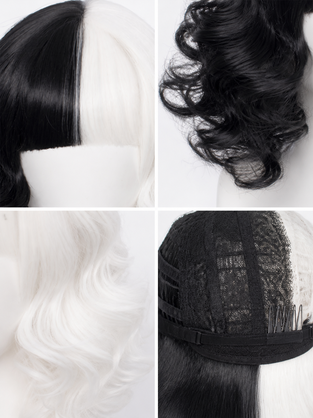 Long Two-Tone Black and White Cosplay Wig
