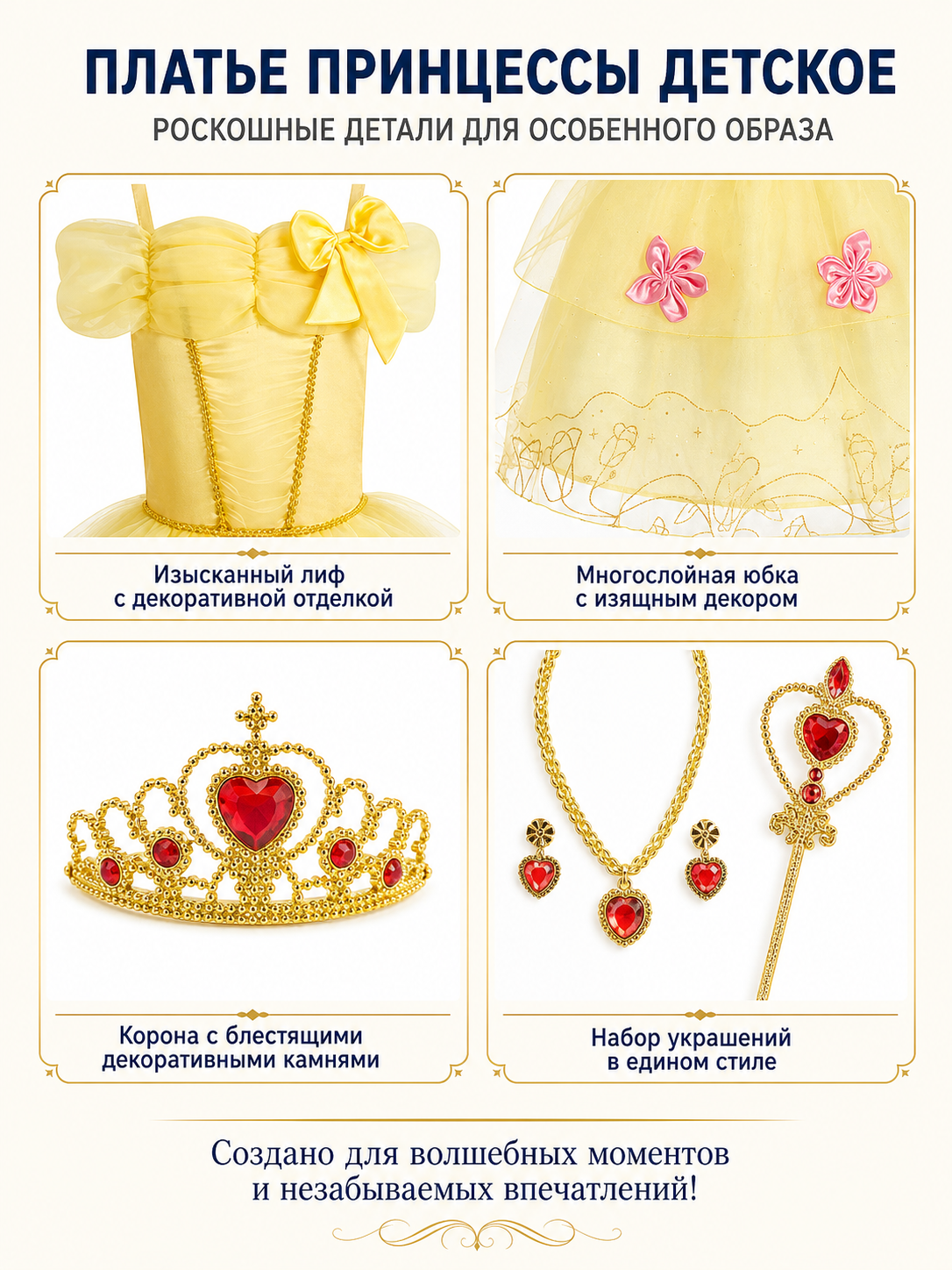 Princess Costume with Crown and Full Skirt detail view