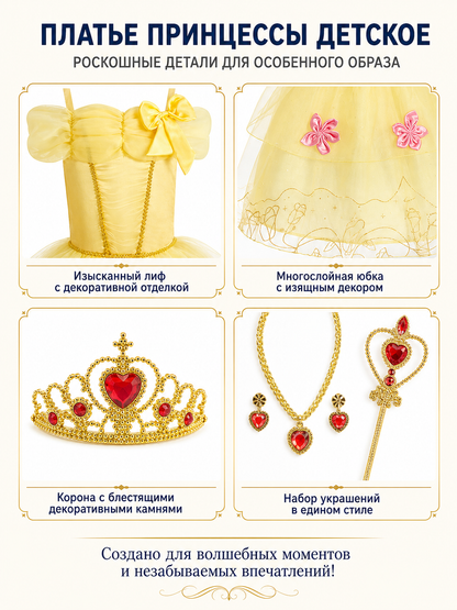 Princess Costume with Crown and Full Skirt detail view