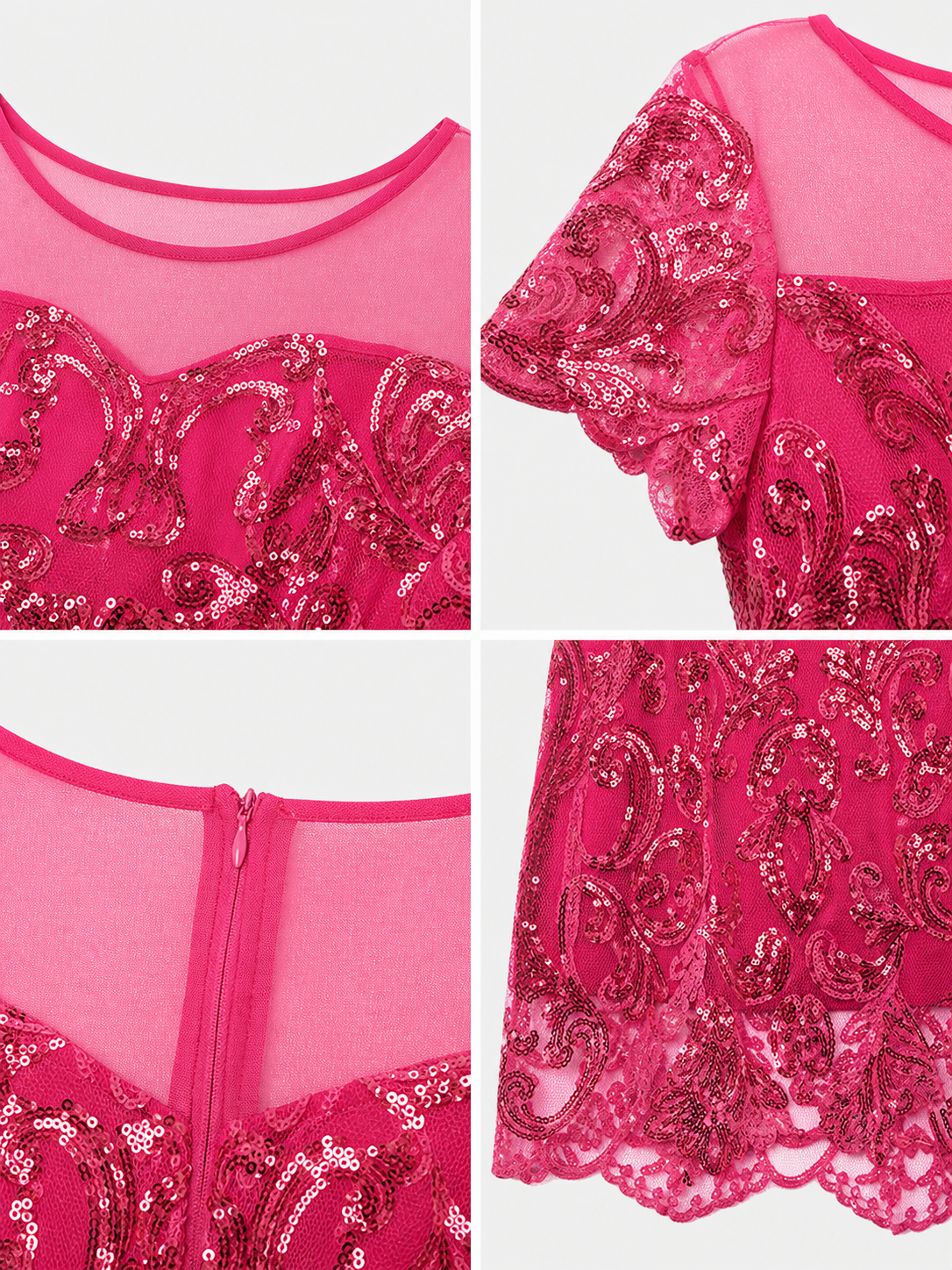 Long Sequin Evening Dress with Paisley Pattern
