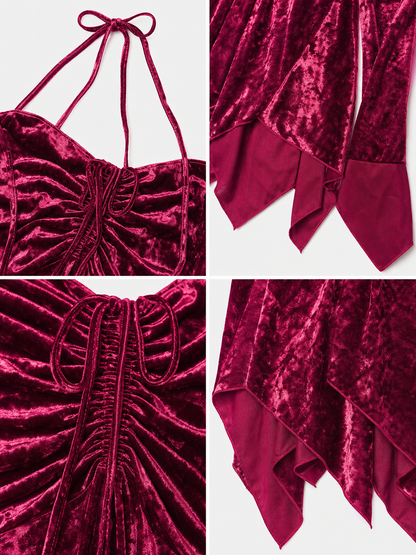 Velvet Mini Dress with an Asymmetrical Hem