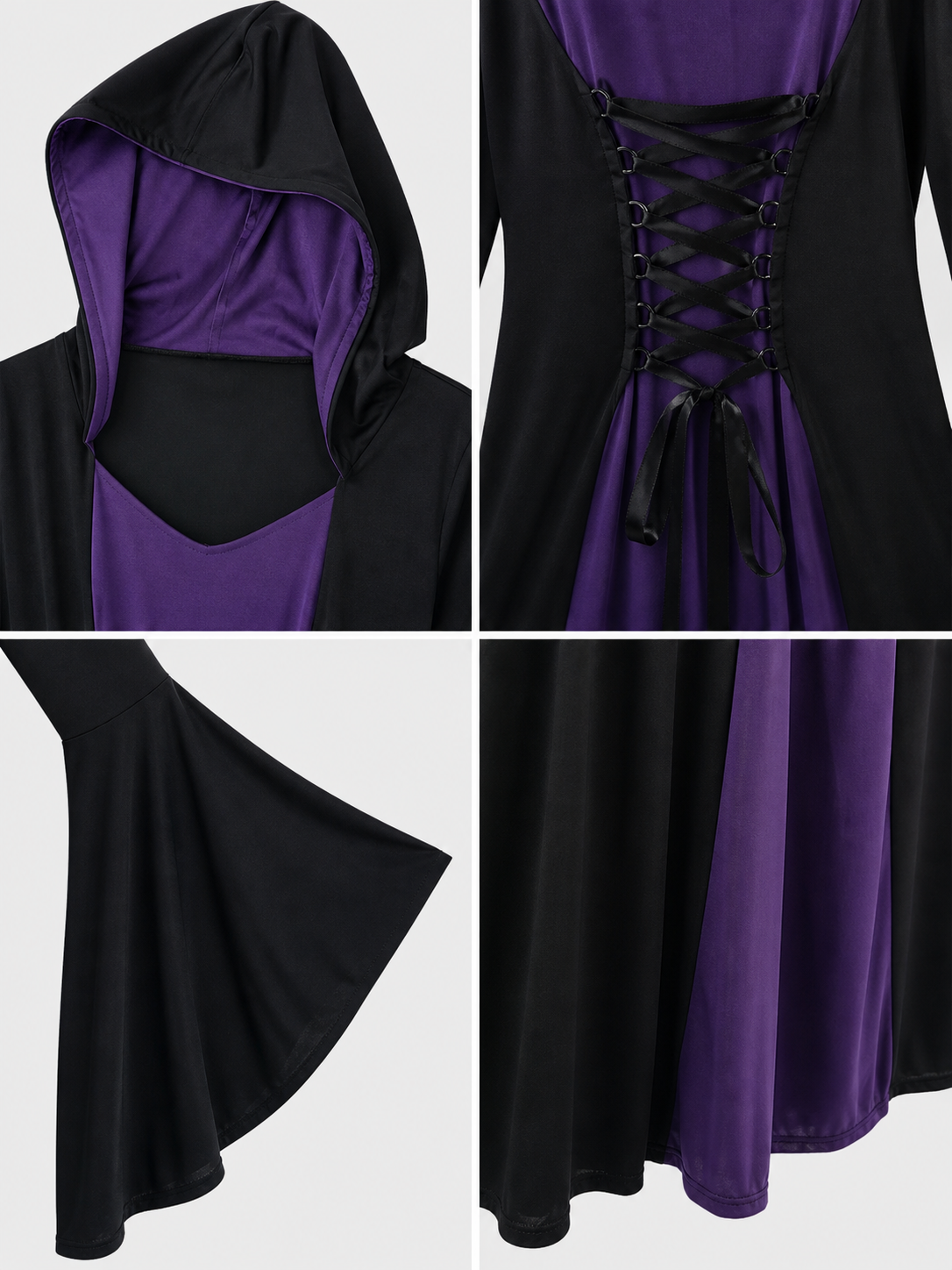 Gothic Long Hooded Dress with Lace-Up Detail detail view