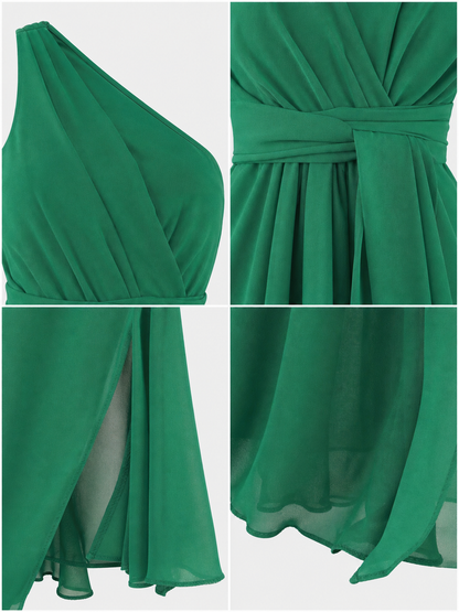 Emerald Green One-Shoulder Evening Dress