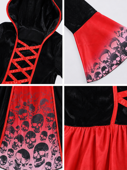 Gothic Hooded Dress, Black and Red Print