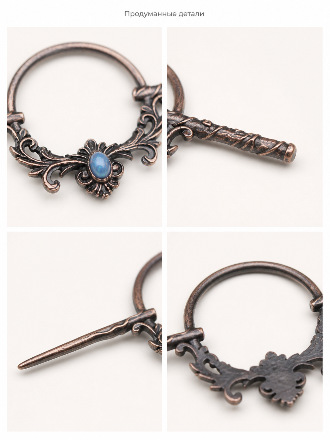 Gothic Halloween Hair Clips, Blue, Silver, Black detail view