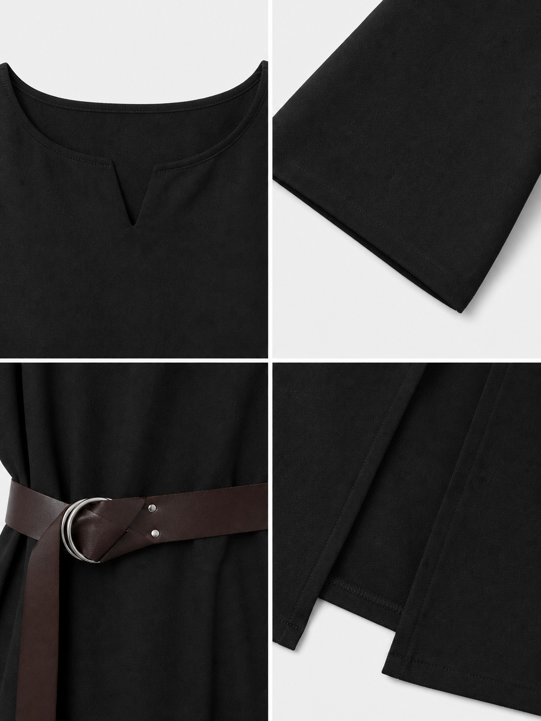 Black long loose-fit tunic in a fantasy style