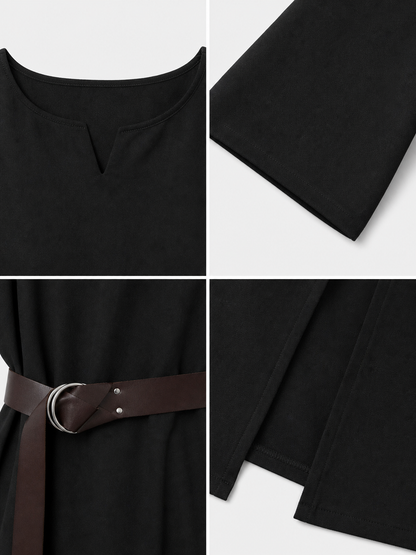 Black long loose-fit tunic in a fantasy style
