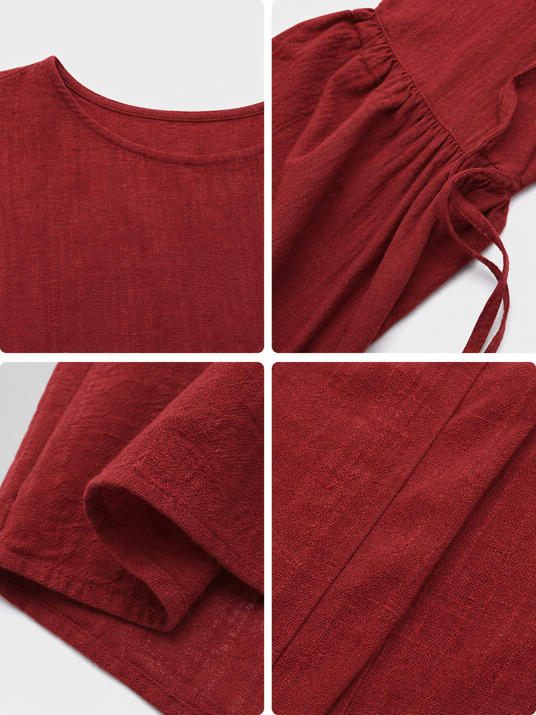 Burgundy Floor-Length Dress with Long Sleeves and Belt