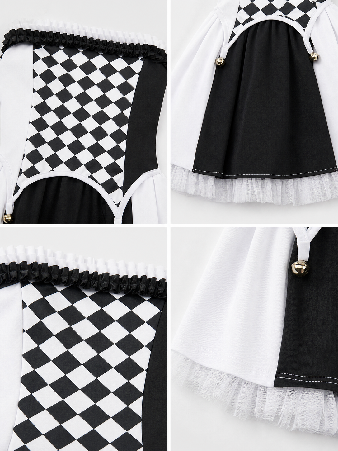 Black-and-White Carnival Dress with Diamond Pattern detail view