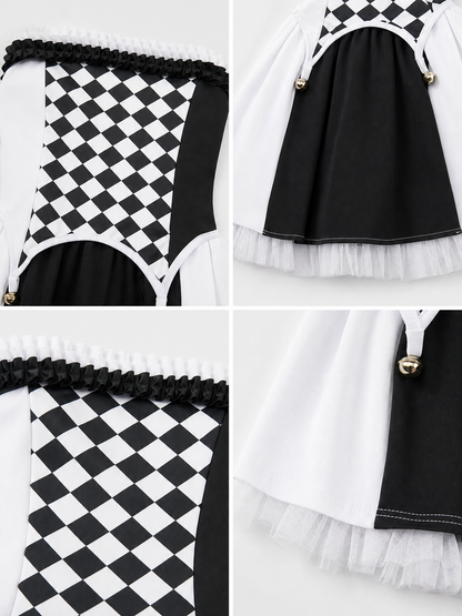 Black-and-White Carnival Dress with Diamond Pattern detail view