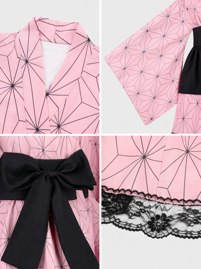 Kimono-Style Cosplay Dress with Lace Trim