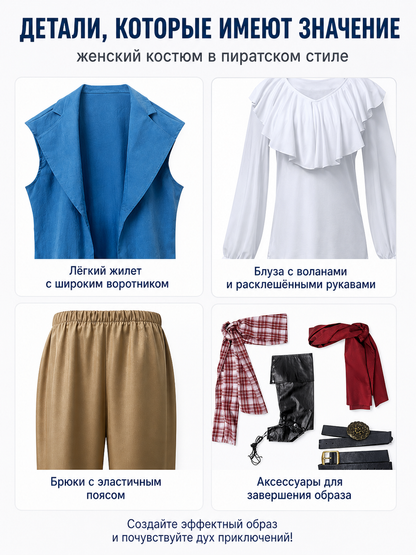 Pirate Cosplay Costume with Vest and Belts detail view