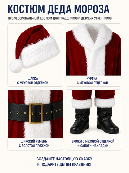 Red Ded Moroz Costume with Fur-Trimmed Details