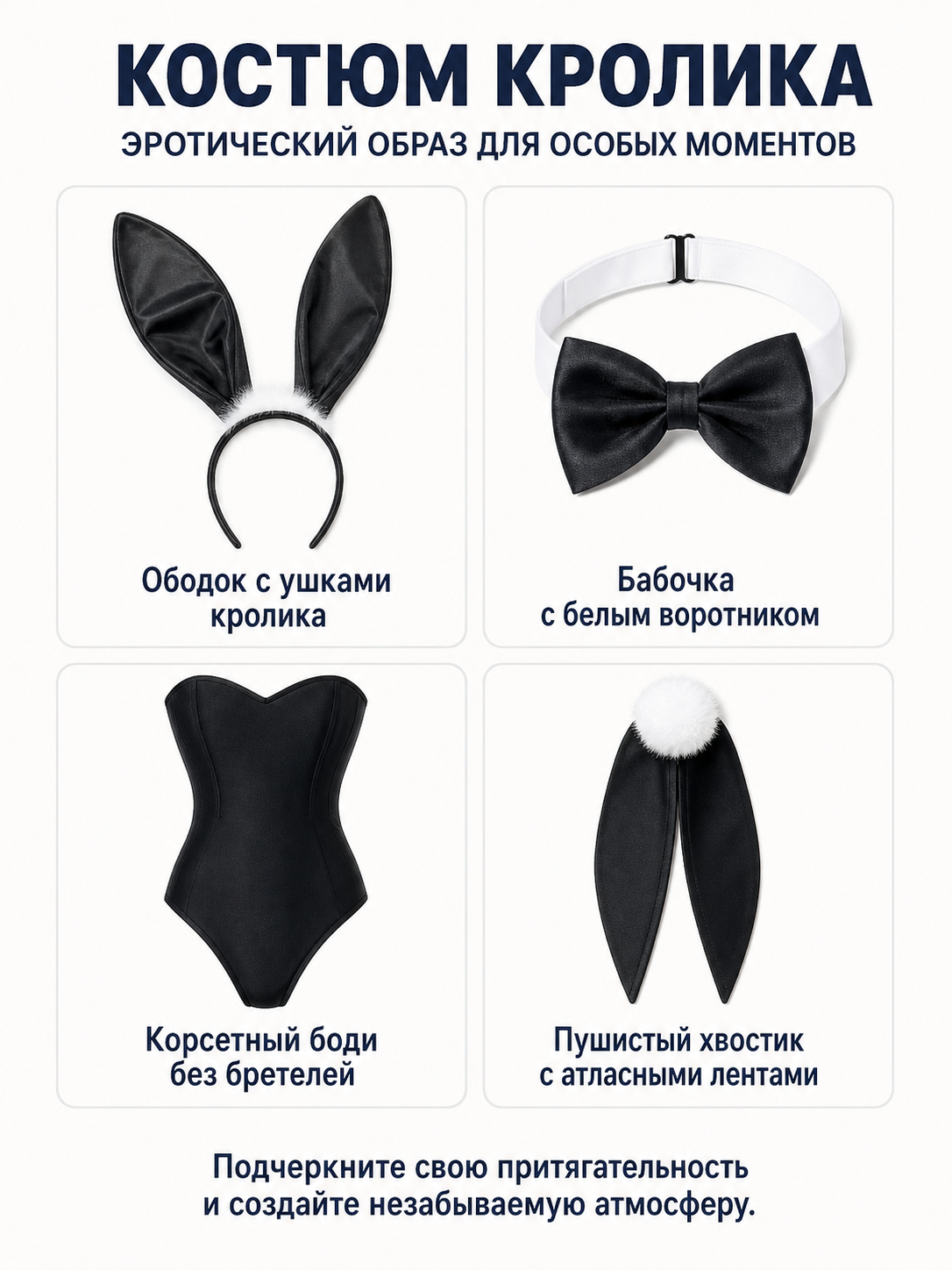 Bunny bodysuit costume with ears for role-play looks