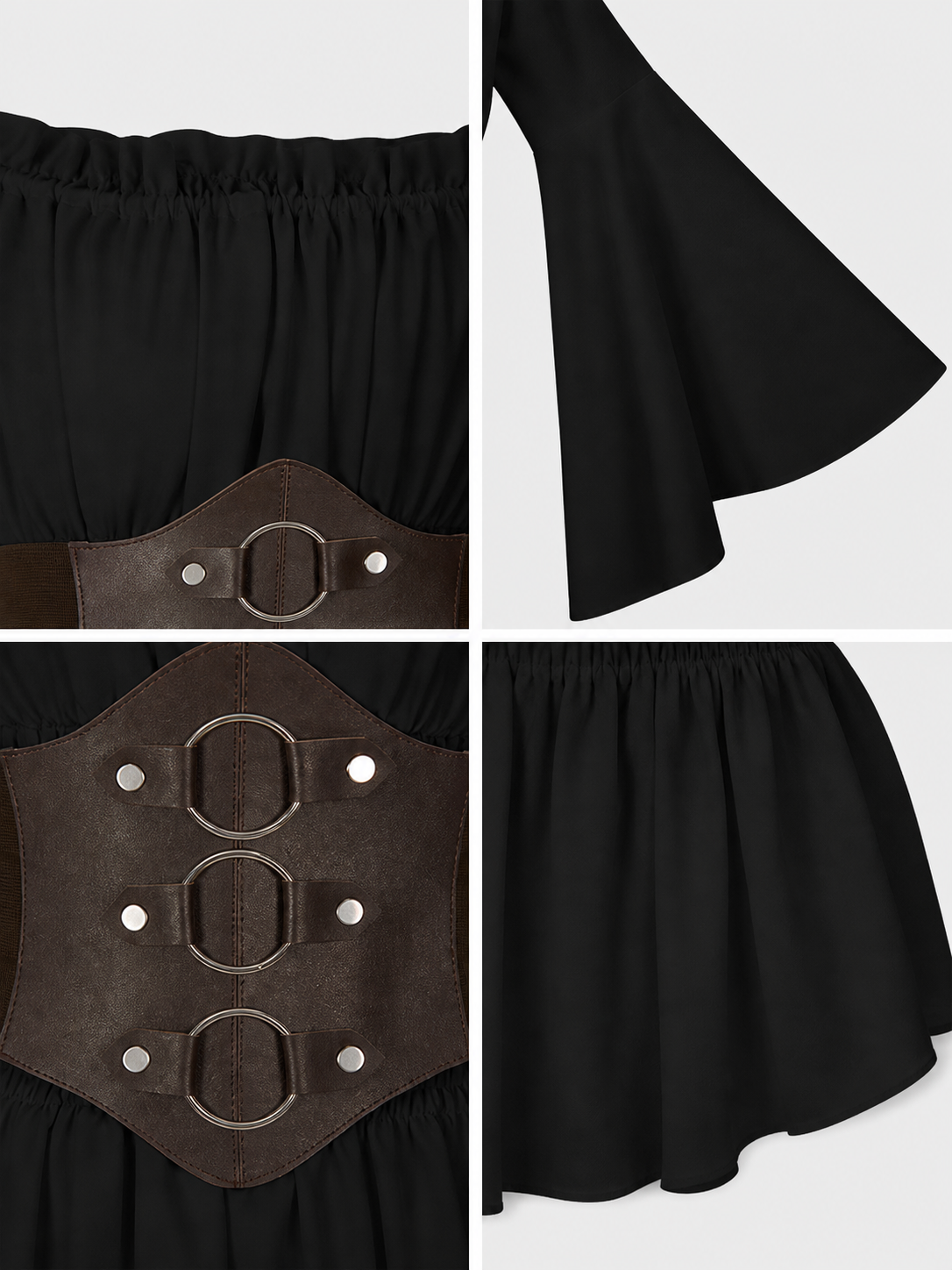 Gothic Costume Dress with a Belt and Flared Sleeves