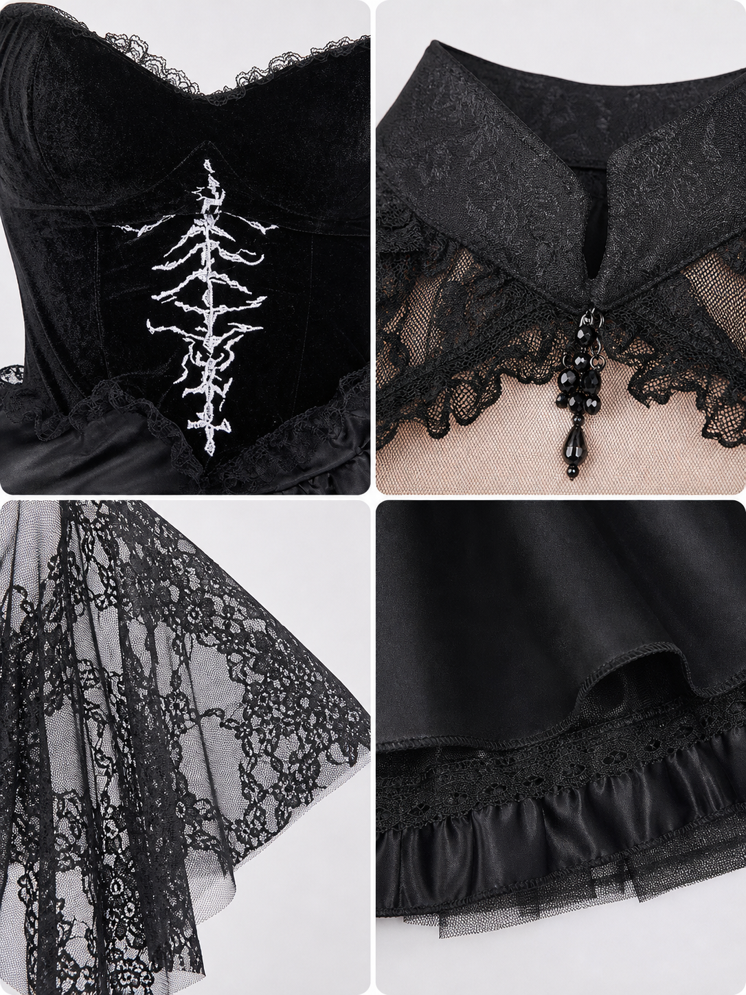 Gothic Lace Halloween Cosplay Dress detail view