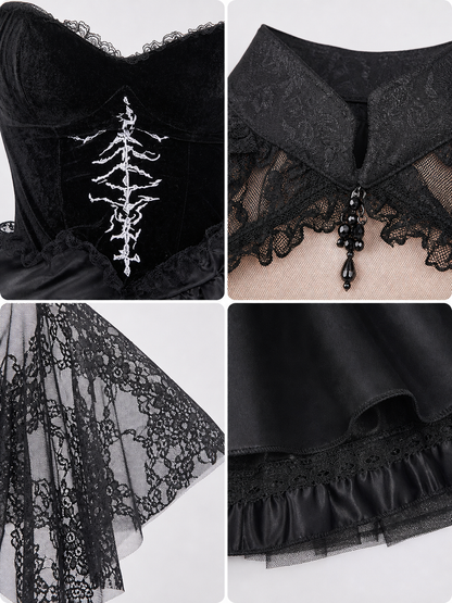 Gothic Lace Halloween Cosplay Dress detail view