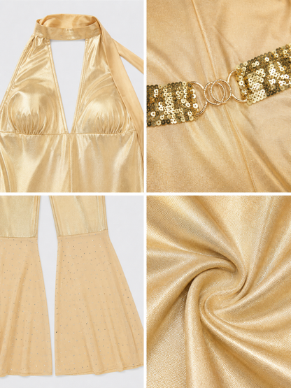 Gold 70s Disco-Style Jumpsuit for Cosplay