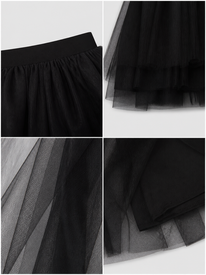Black Full Tutu Skirt with an Asymmetrical Silhouette detail view