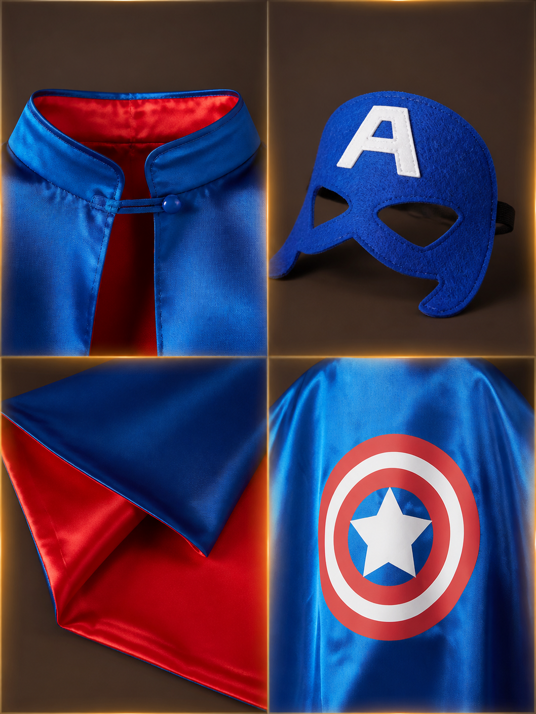 Captain America Mask with Cape, Carnival Costume detail view