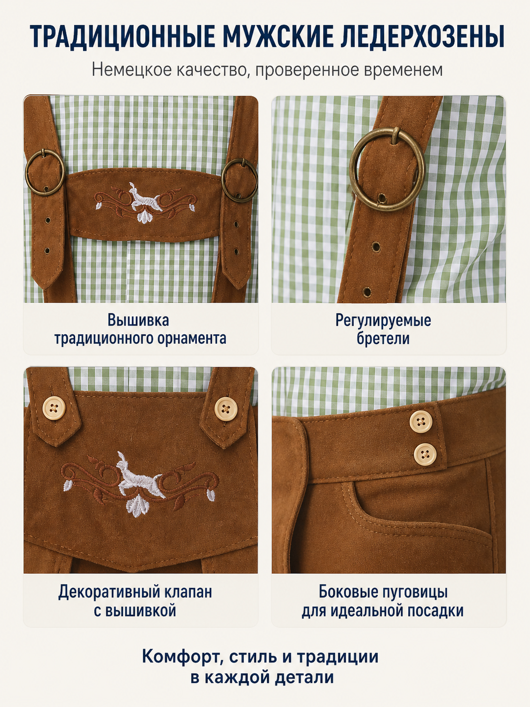 Bavarian Costume with Plaid Shirt and Suspenders product detail composite