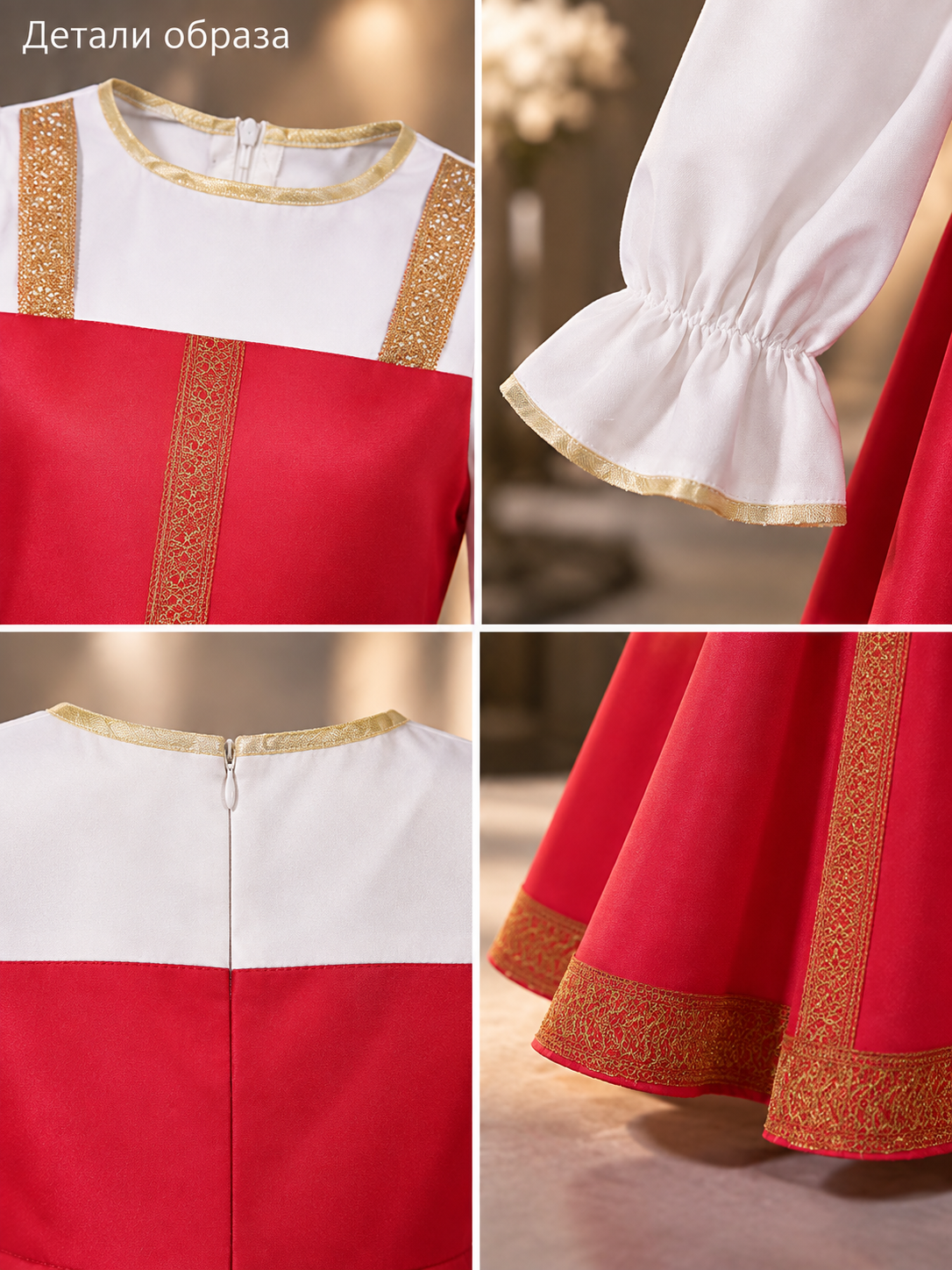 gold red white gold long sleeve flared cosplay dress detail image