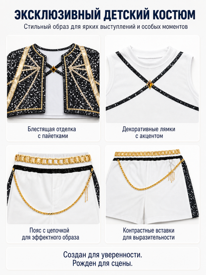 Children’s Sequined Costume: Top, Jacket, and Shorts detail view