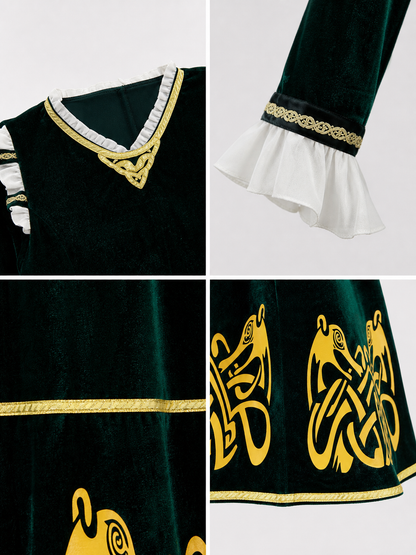 Medieval Cosplay Dress with Ruffles and Belt detail view