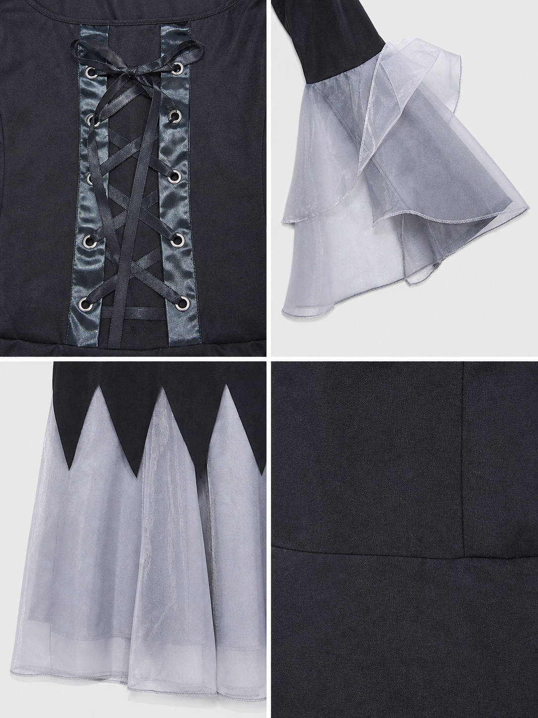 Gothic Black and Gray Lace-Up Cosplay Dress